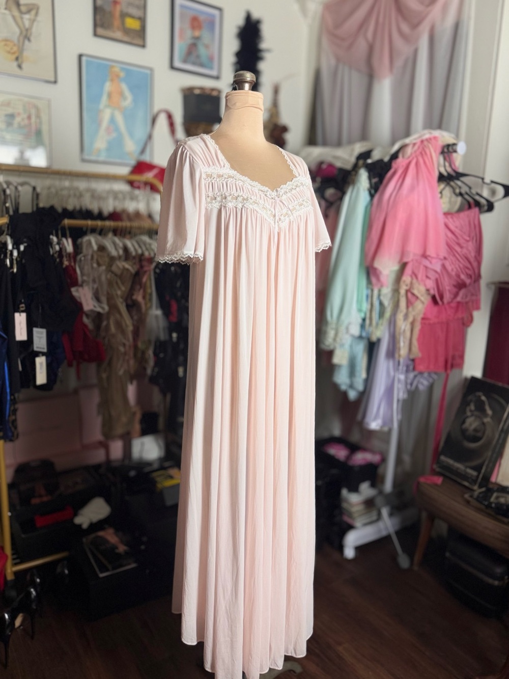Vintage Soft Pink Sheer Nightgown - Picture 2 of 7